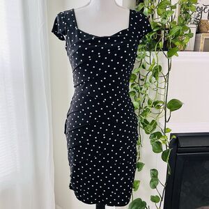White House Black Market Black and White Polka Dot Midi Dress